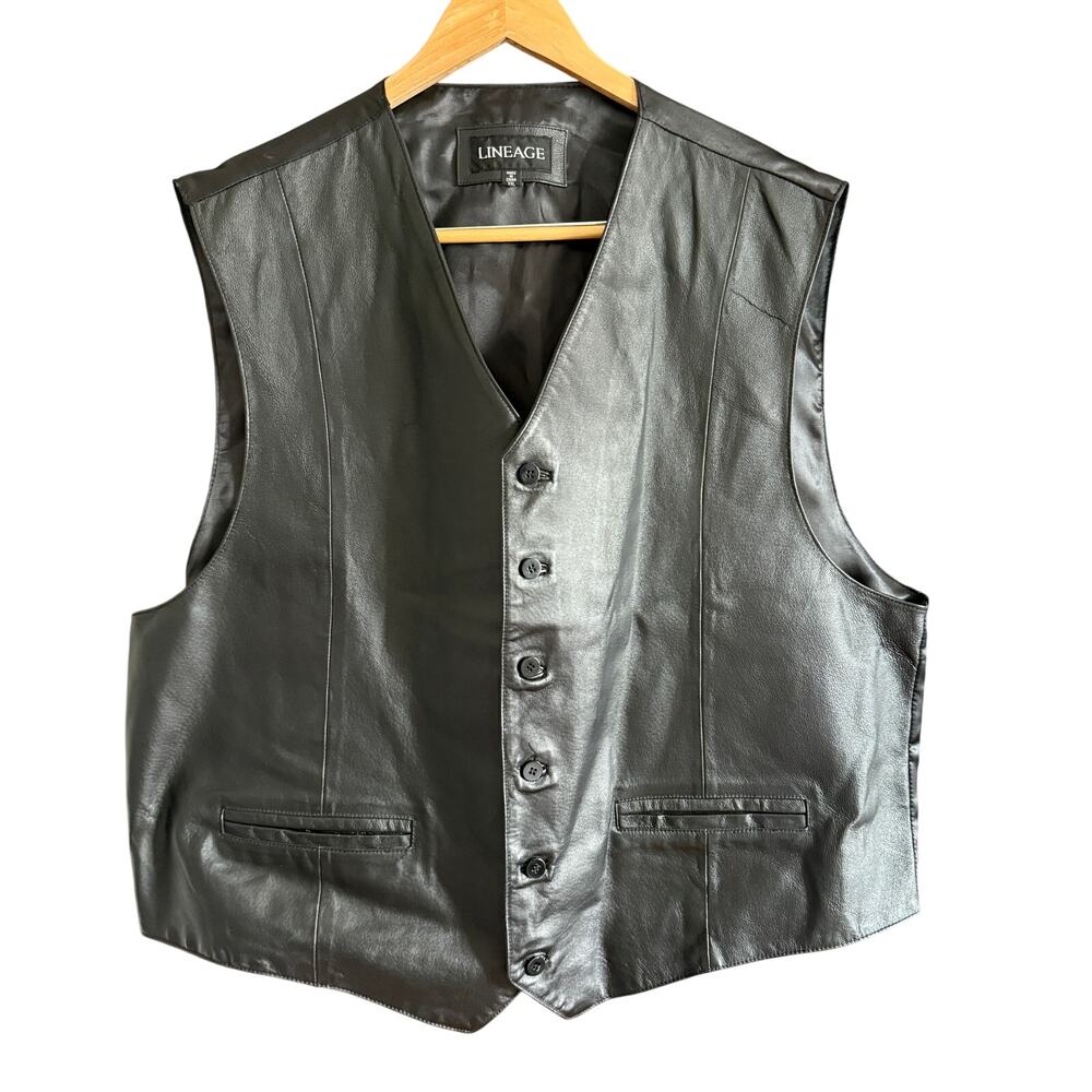 LINEAGE | Black Leather Vest or Waistcoat | Size XXL